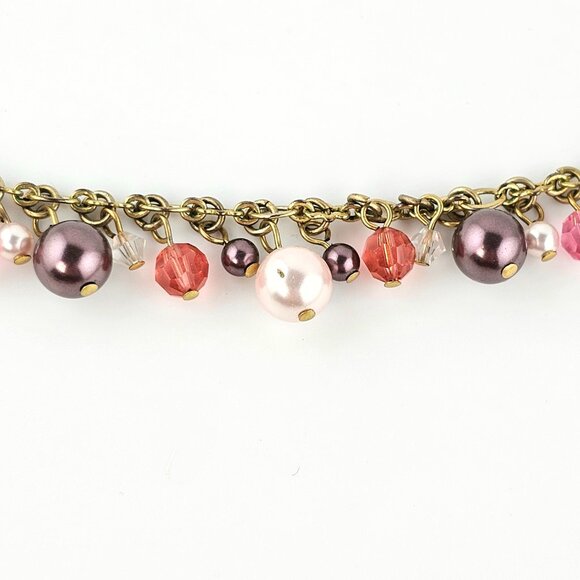 Faux Pearl Charm Necklace Gold Tone Double Clasp Multicolor Beaded - Picture 9 of 10